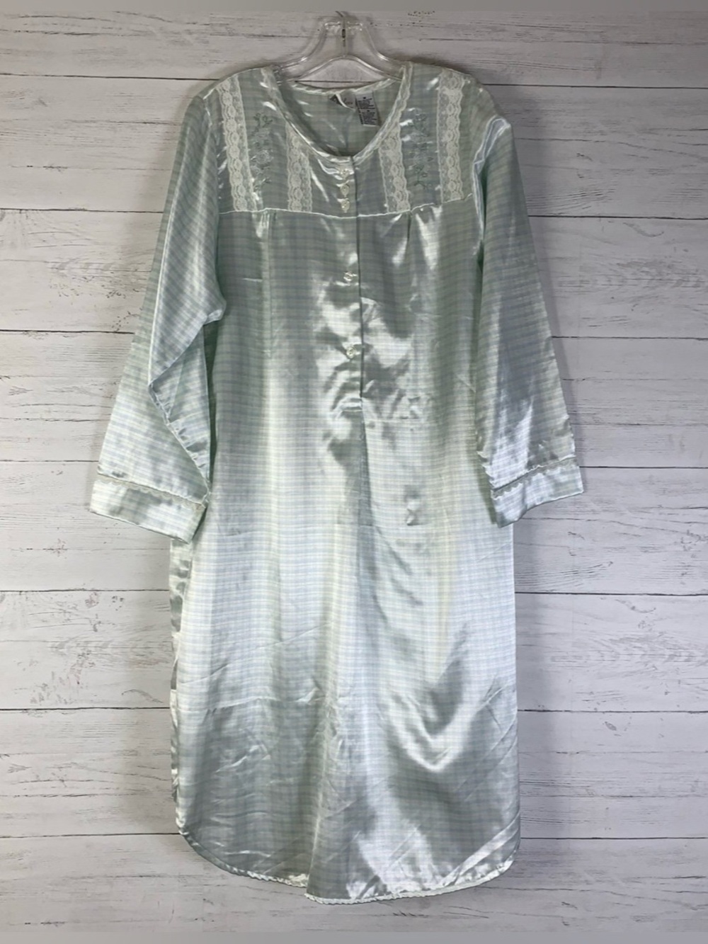 Vintage Jacklyn Smith Intimates Satin white/blue Robe Gown Embroidered NWT